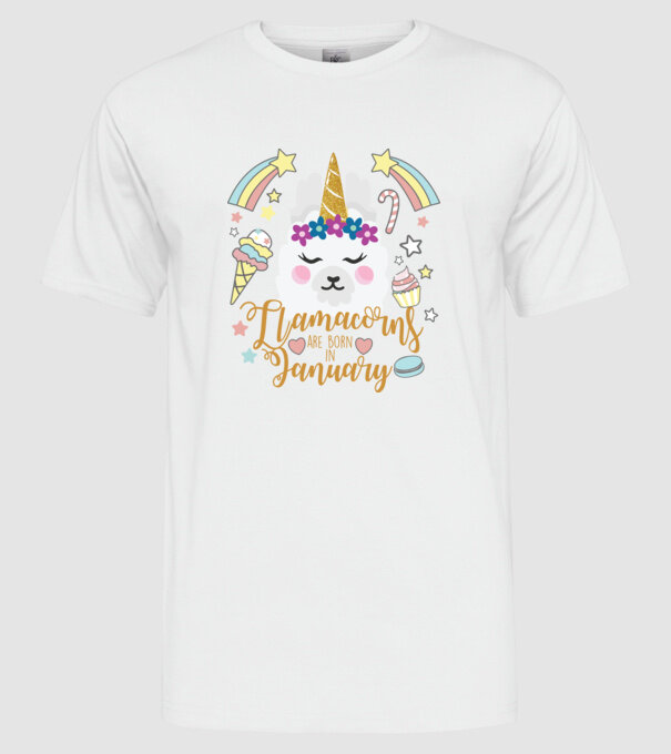 Llamacorns are born in January model alb pe tricou