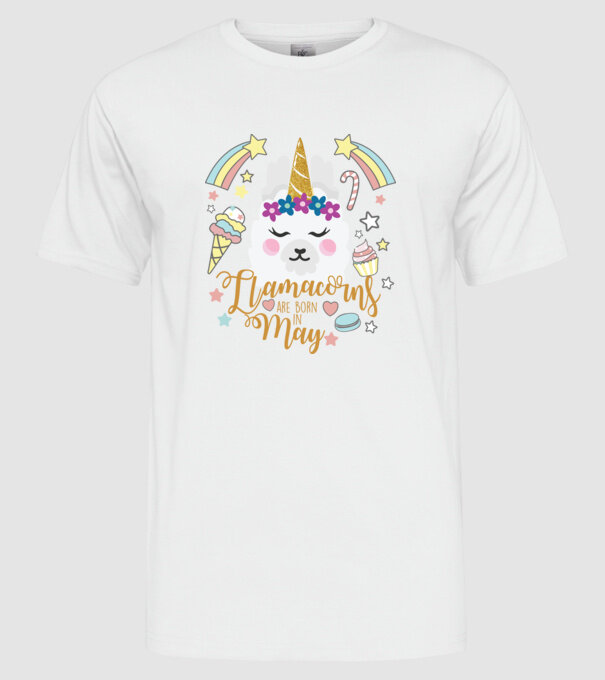 Llamacorns are born in May model alb pe tricou