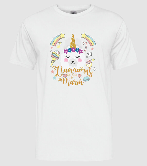 Llamacorns are born in March model alb pe tricou