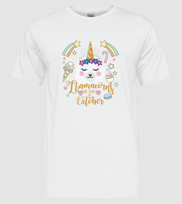 Llamacorns are born in October model alb pe tricou