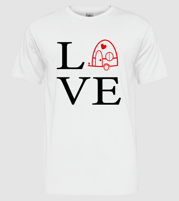 Love camping model alb pe tricou