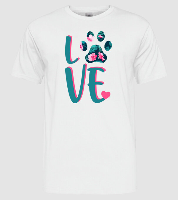 LOVE CÂINI model alb pe tricou