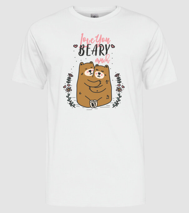 LoveU BEARY much model alb pe tricou