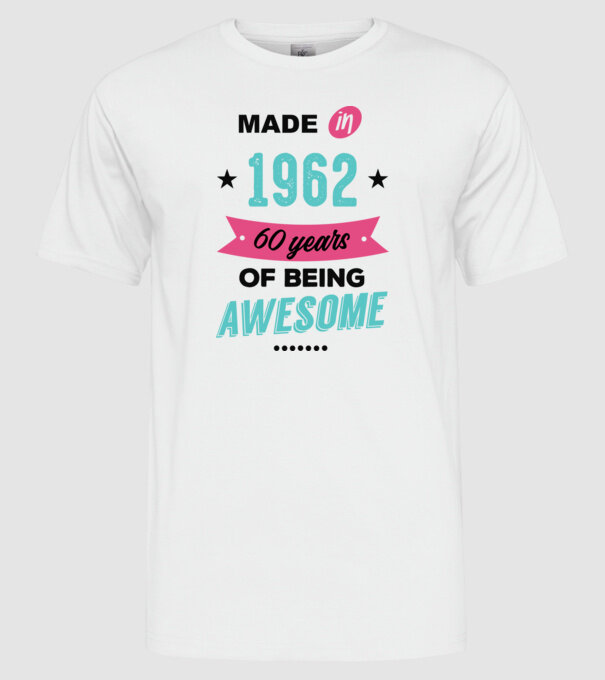 MADE in 1962 model alb pe tricou