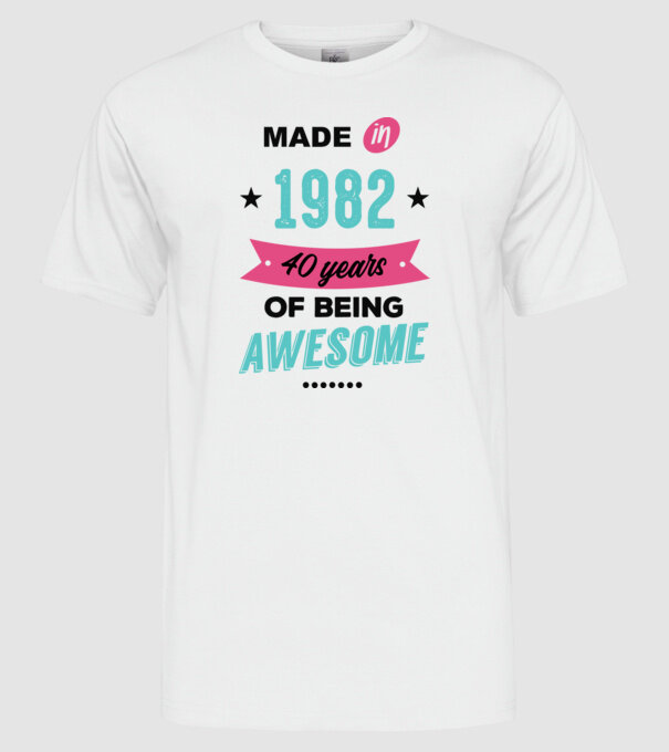 MADE in 1982 model alb pe tricou