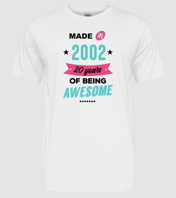 MADE in 2002 model alb pe tricou