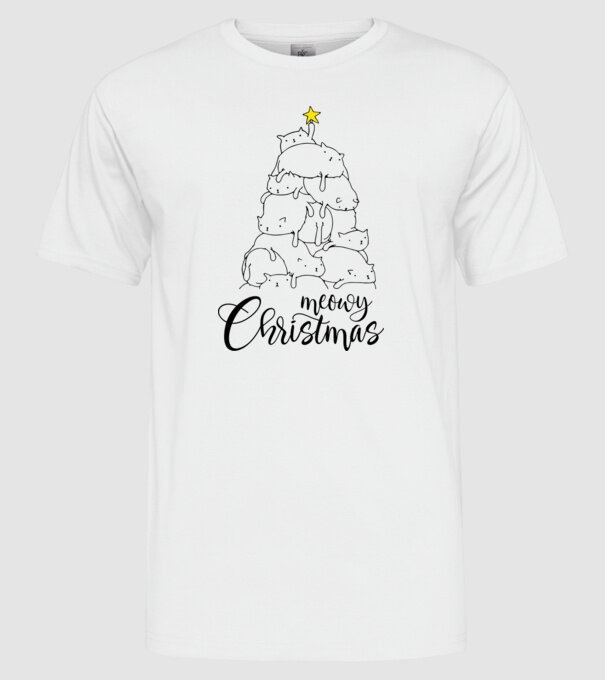 Meowy Christmas model alb pe tricou