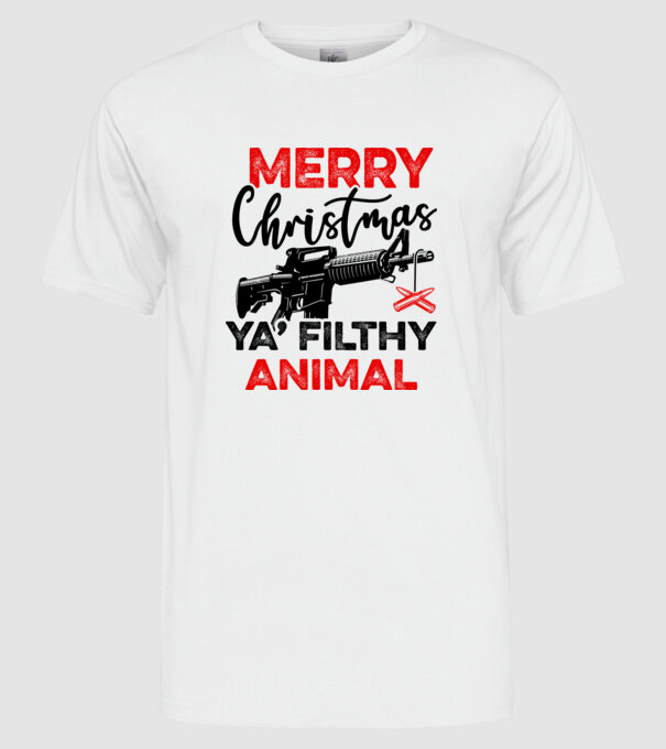 Merry Christmas Ya Filthy Animal model alb pe tricou