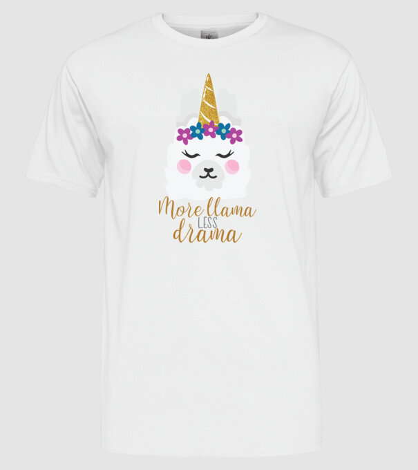 More Llama less drama model alb pe tricou