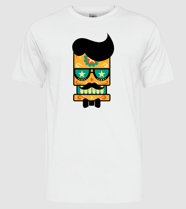 Mustache model alb pe tricou