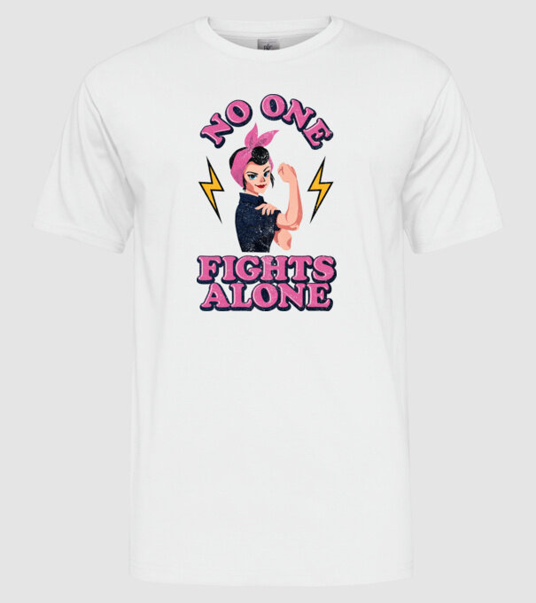 No one fights alone pinup texture model alb pe tricou