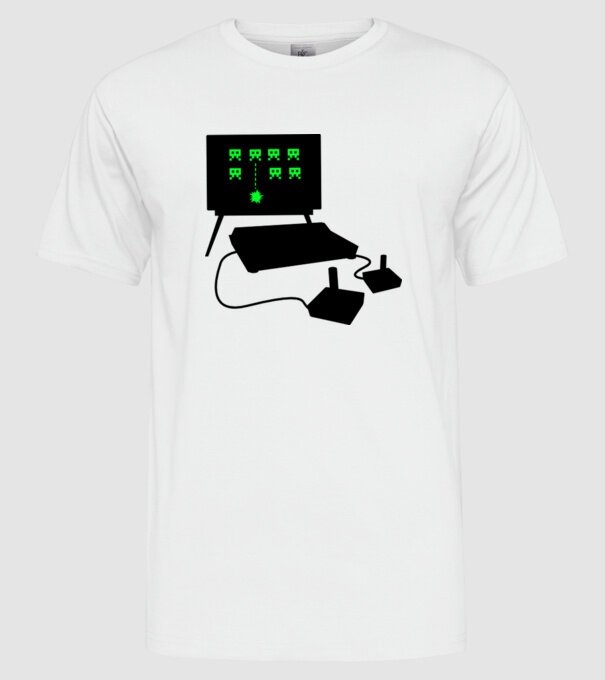 Oldschool Gamer model alb pe tricou