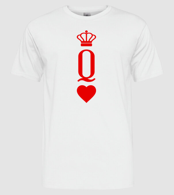 Playin gcards Queen of hearts model alb pe tricou