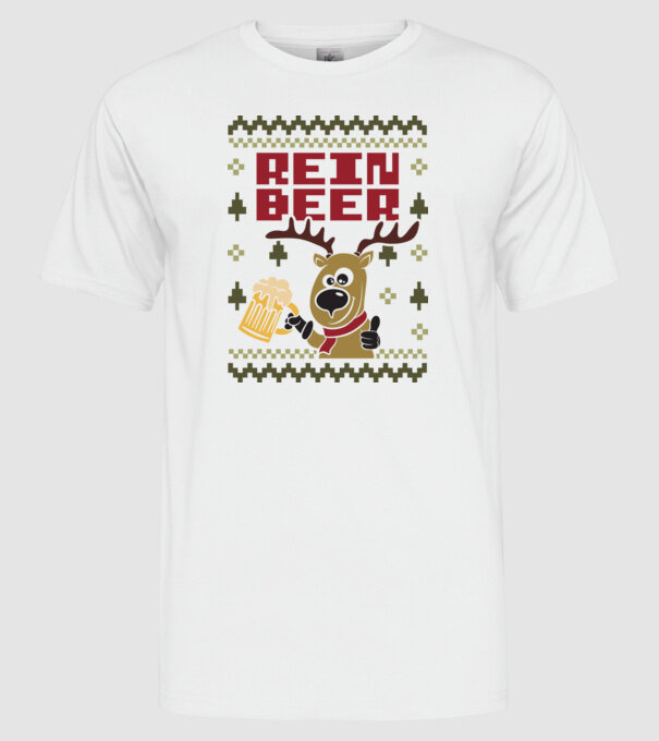 Reinbeer ugly sweater model alb pe tricou