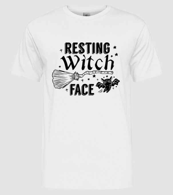 Resting Witch face model alb pe tricou