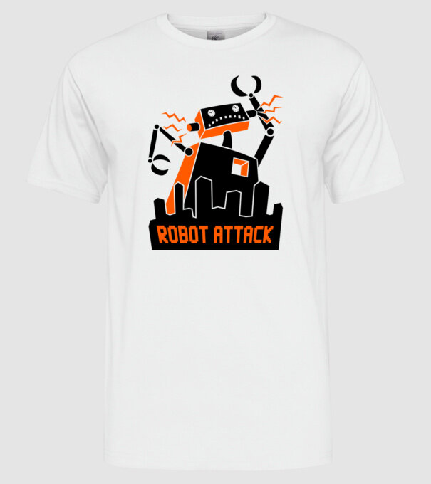 Robot Attack model alb pe tricou