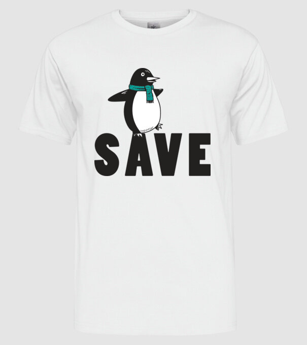 Save penguin model alb pe tricou