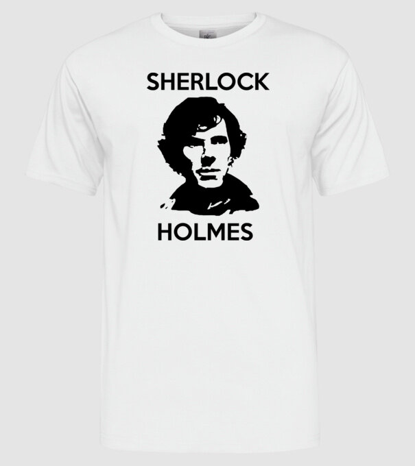 Sherlock model alb pe tricou