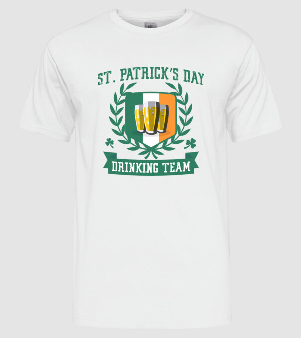 St Patrick Drinking team model alb pe tricou