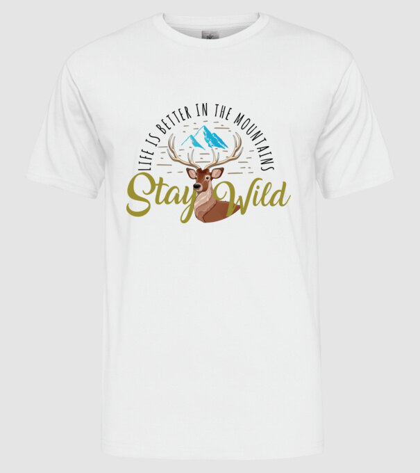 Stay wild Cerb model alb pe tricou