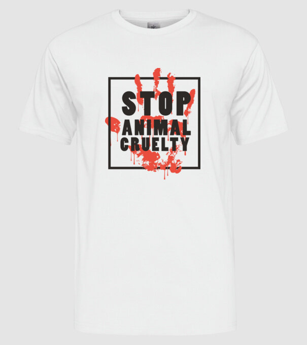 Stop animal cruelty model alb pe tricou