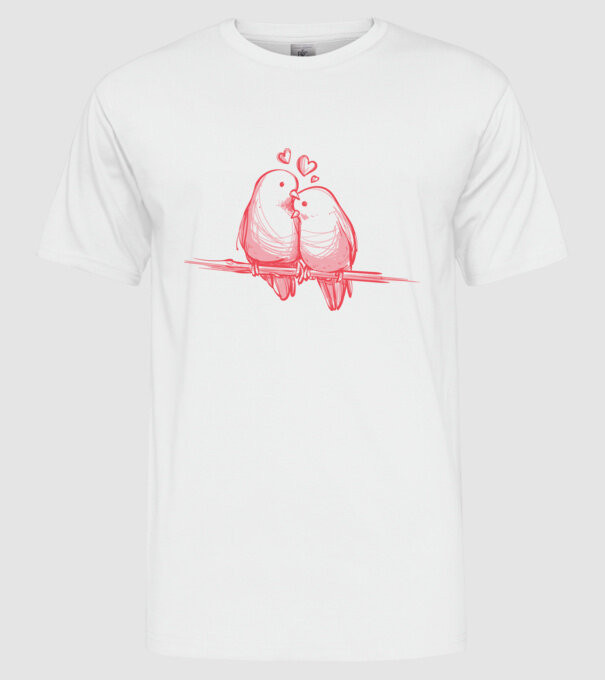Păsări îndrăgostite model alb pe tricou
