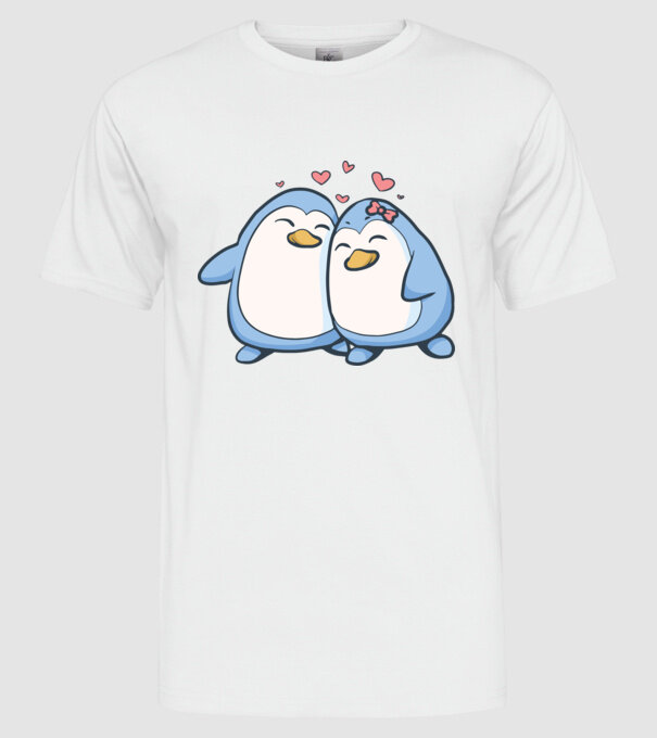 PINGUIN ÎNDRĂGOSTIT model alb pe tricou
