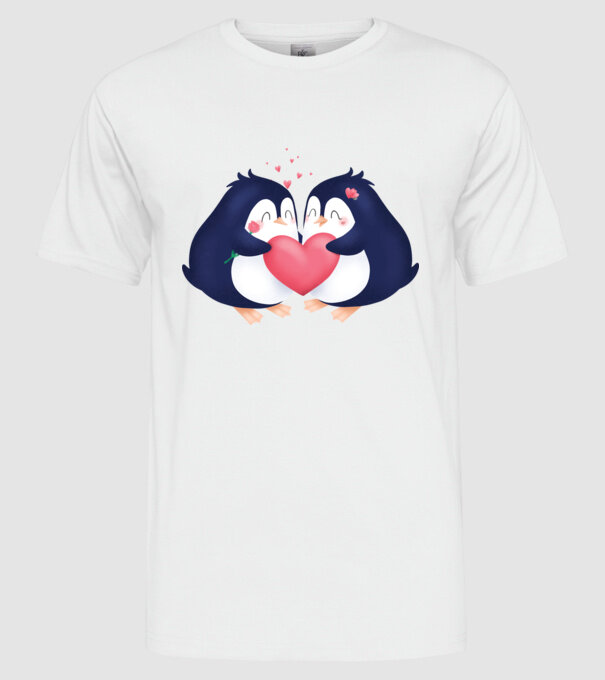 PINGUIN ÎNDRĂGOSTIT model alb pe tricou