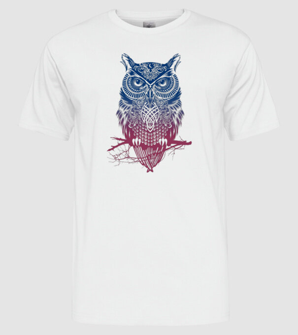 Bufniță colorată model alb pe tricou