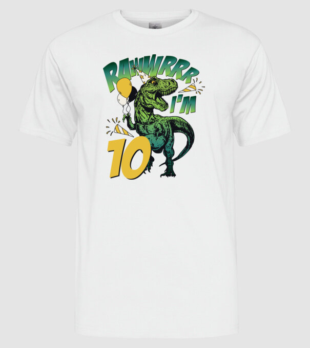 'Birthday Dinosaur rawww i''m 10' model alb pe tricou