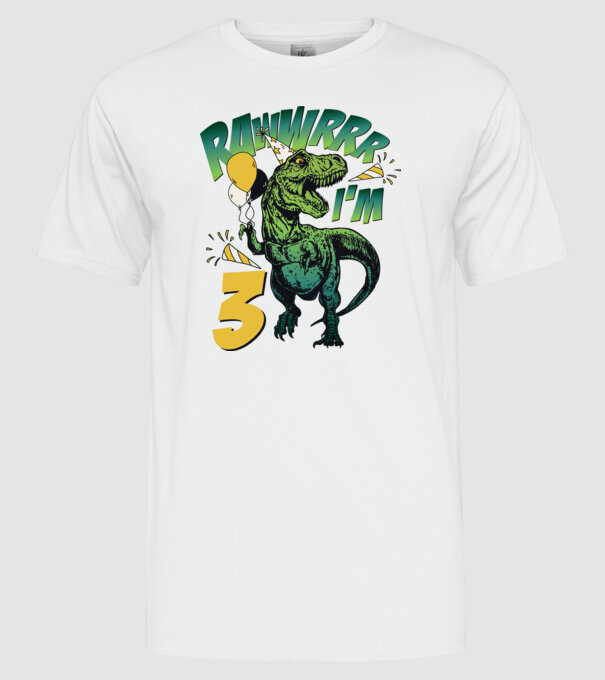 'Birthday Dinosaur rawww i''m 3' model alb pe tricou