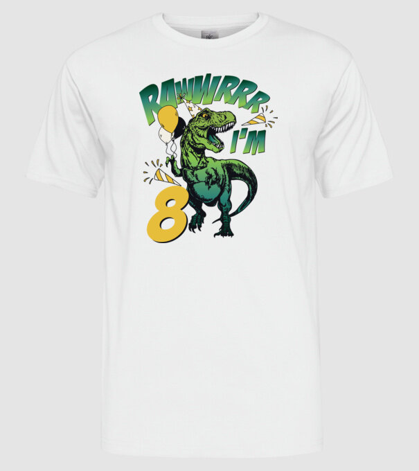 'Birthday Dinosaur rawww i''m 8' model alb pe tricou