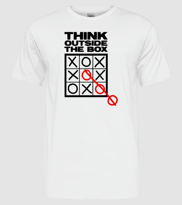 Think outside the box model alb pe tricou