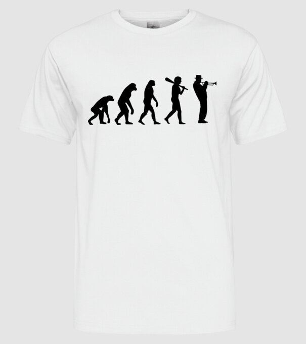 Trombitás evolúció model alb pe tricou