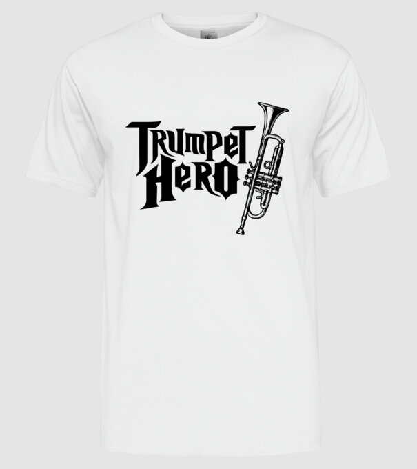 Trumpet Hero model alb pe tricou