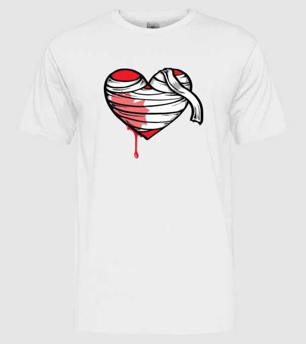 Inimă sângerândă model alb pe tricou