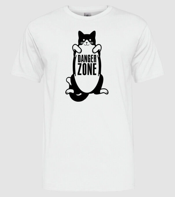 Zonă de pericol pisică model alb pe tricou