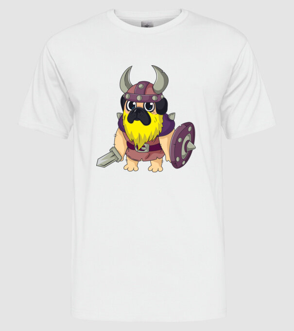 Mops Viking model alb pe tricou
