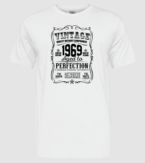 Vintage perfection 1969 model alb pe tricou
