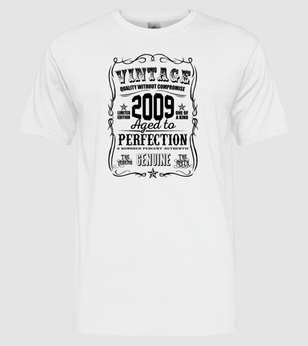 Vintage perfection 2009 model alb pe tricou