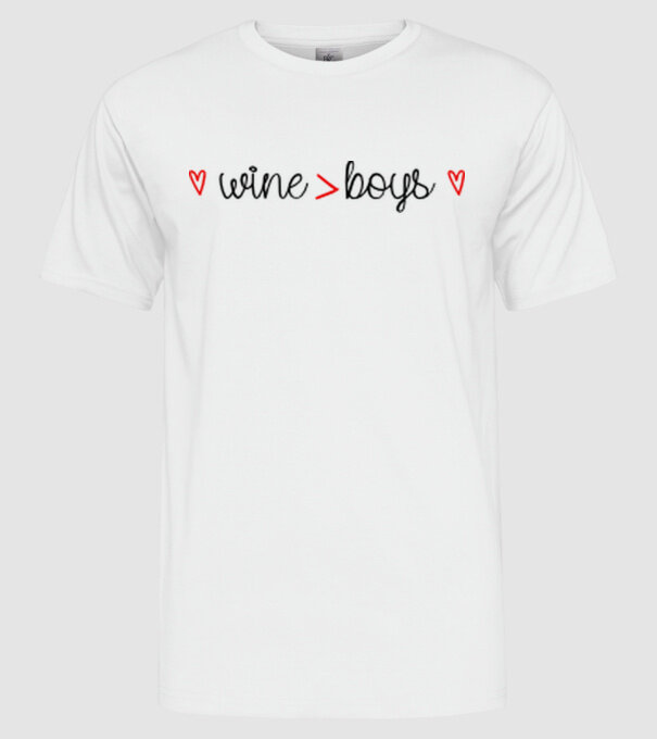 Wine and boys model alb pe tricou