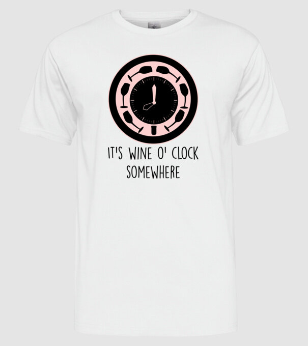 Wine o clock model alb pe tricou