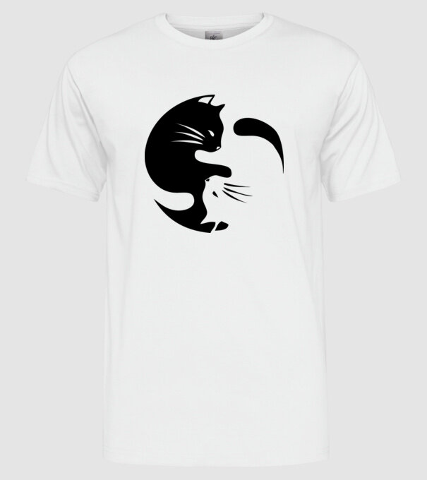 Yin Yang Pisică model alb pe tricou