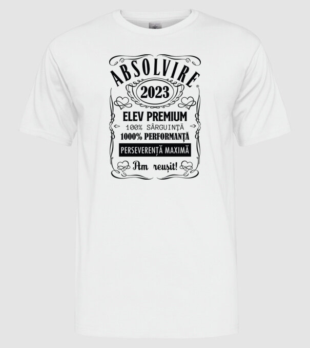 Absolvire Premium model alb pe tricou