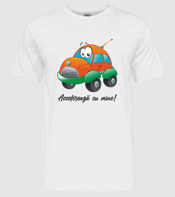 accelerează cu mine model alb pe tricou