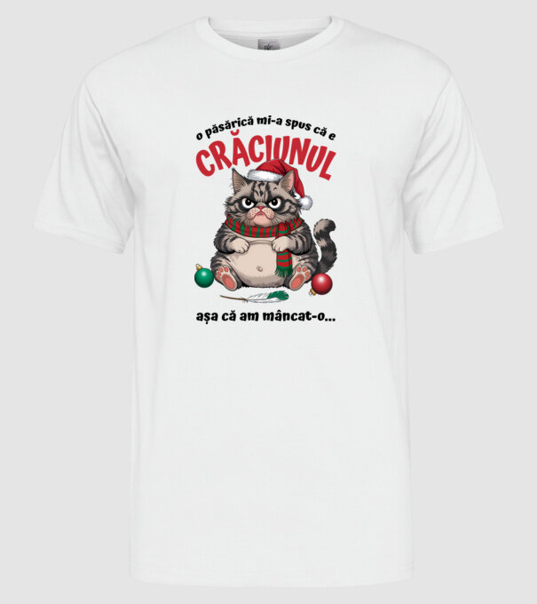 Am mâncat pasărea Crăciun pisică Alb model alb pe tricou