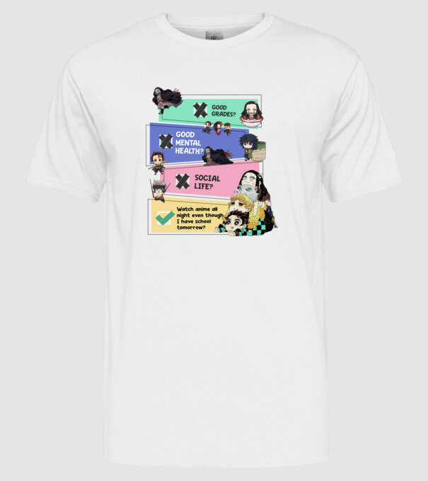 Anime check Demon Slayer model alb pe tricou