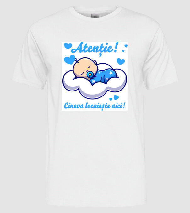 Atenție! Cineva locuiește aici! model alb pe tricou