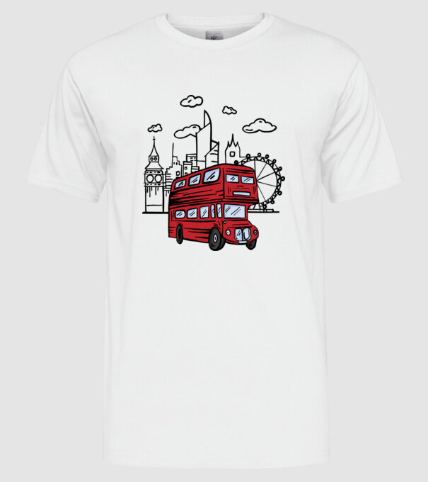 Autobuze model alb pe tricou