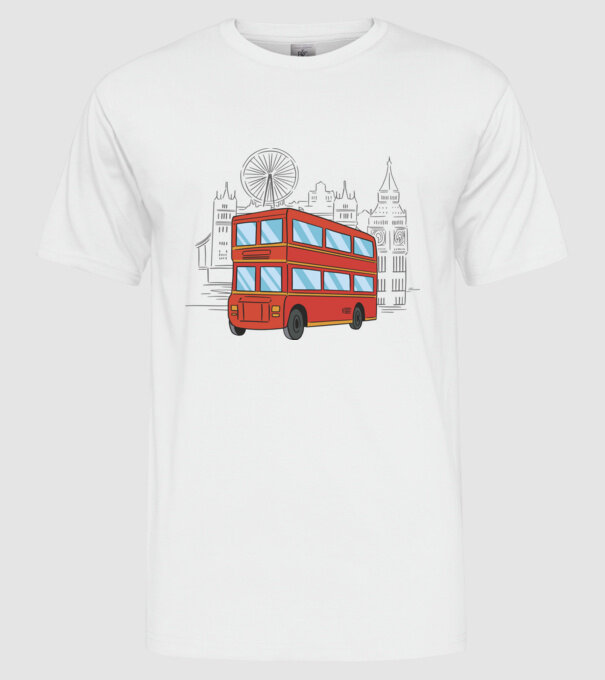 Autobuze model alb pe tricou